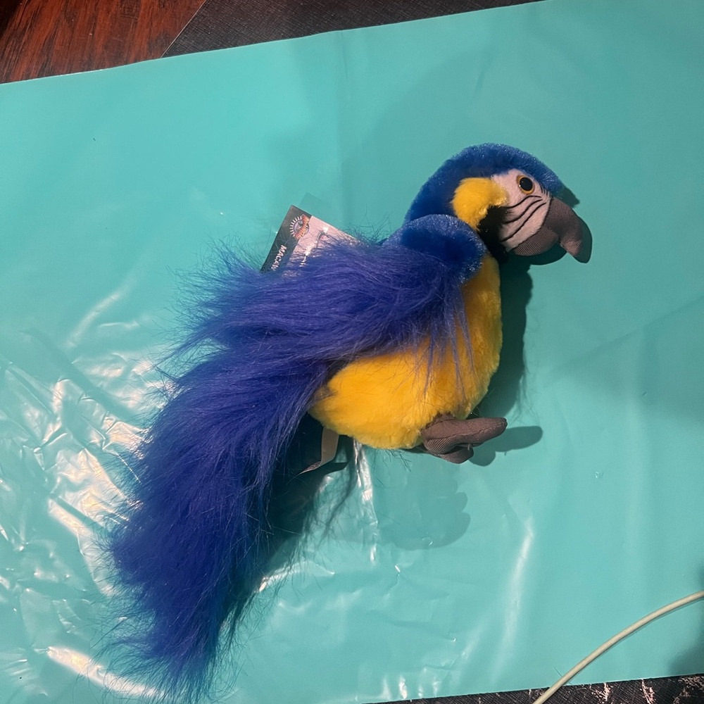 Blue parrot with fluffy tail International Concepts Blue and Yellow Parrot Plush